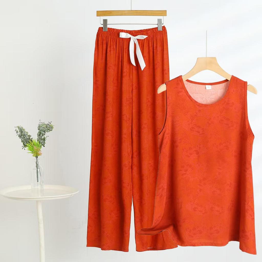 Chic 2025 Summer Women's Cotton-Silk Tank and Long Pants Set