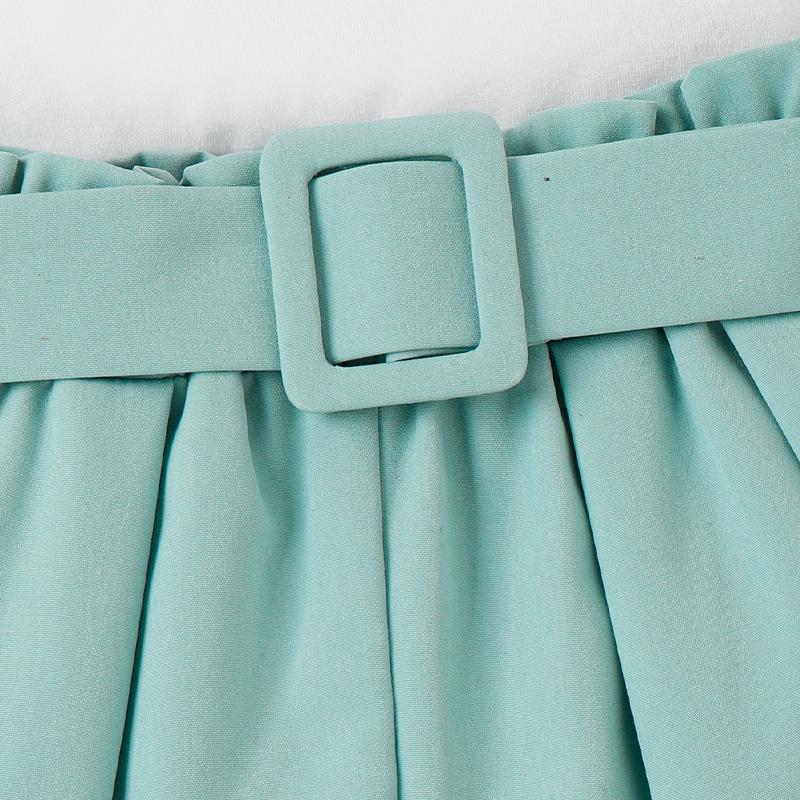 Girls' Leisure Suit Spring and Summer Children's Fashion Diagonal Shoulder Halter Flying Sleeve Top Short Belt Suit