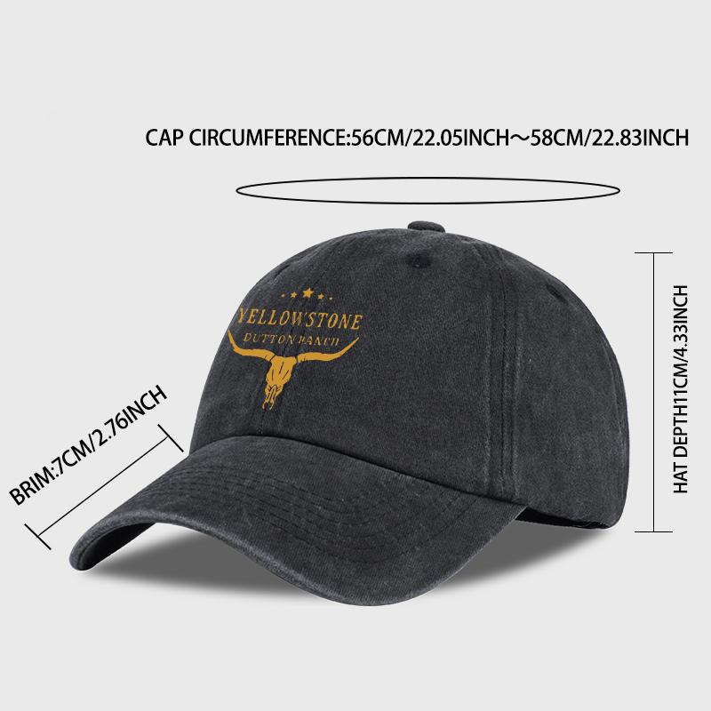MLFO Adjustable vintage baseball cap featuring the Yellowstone Dutton Ranch designantique black finish unisex casual style