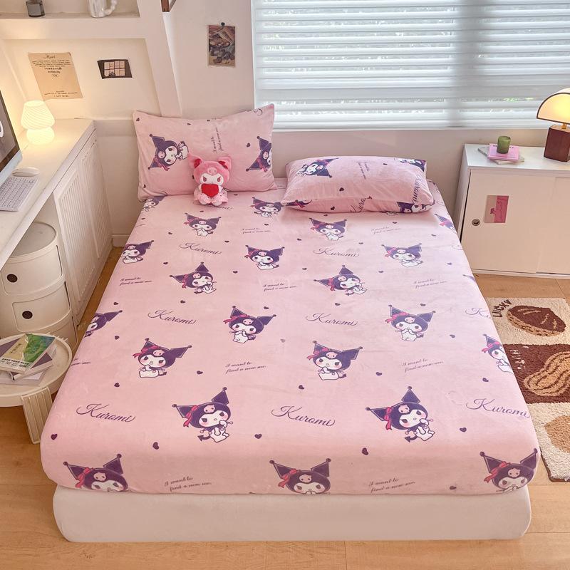 3D Pattern K-Kuromi Soft Bedding Fitted Sheet Deep Pocket 30Cm Cartoon H-Hello Kitty Fitted Sheets Fade Resistant Multiple Sizes