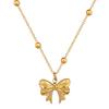 Clip Bead Chain Bow Furnace Real Gold Necklace Women'S Collarbone Chain With Jewelry