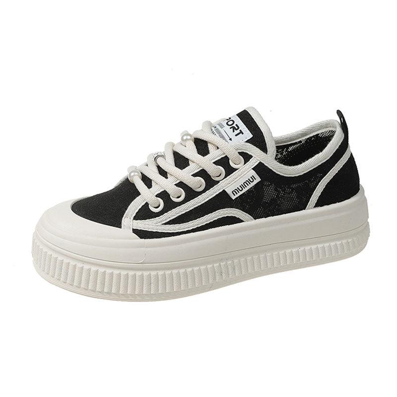 Popular Versatile Thick-soled Lace Thin Casual Board Shoes Women's 2025 New Summer Net Shoes Breathable Little White Shoes Women