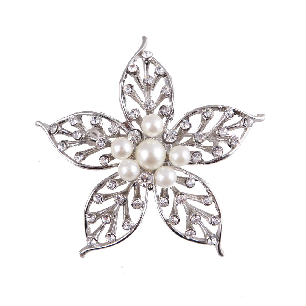 Fashion Pearl Pentagram Brooch Female Corsage Corsage Brooch Corsage Ornaments Exquisite Hypoallergenic Luxury Enamel Brooch Long-Lasting Color Gift