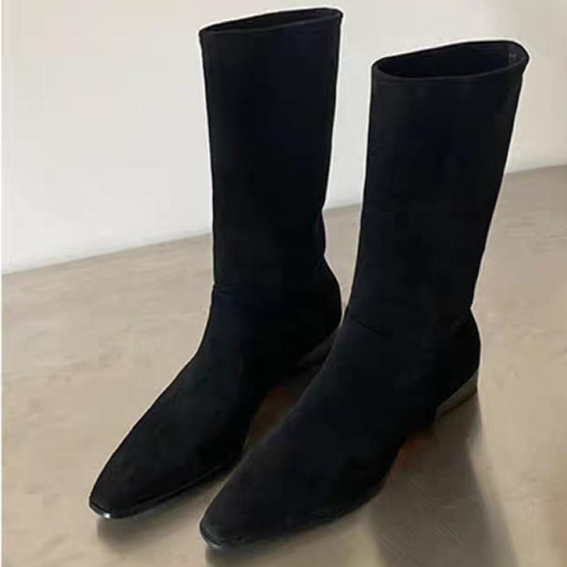 

2025 Западные Женские Сапоги до Колена Осень Зима Коровья Замша Кожа Качество Офисные Женские Повседневные Туфли Женщина Новый Женский Сапог 38
