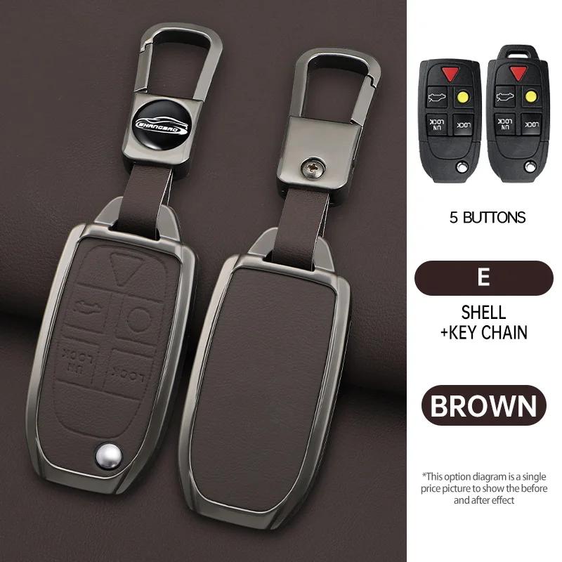 

Zinc Alloy Leather Car Key Case For Volvo Xc90 Xc70 S80 S60 S40 V70 V50 C30 C70 5 Buttons Remote Cover Shell Keychain Accessorie