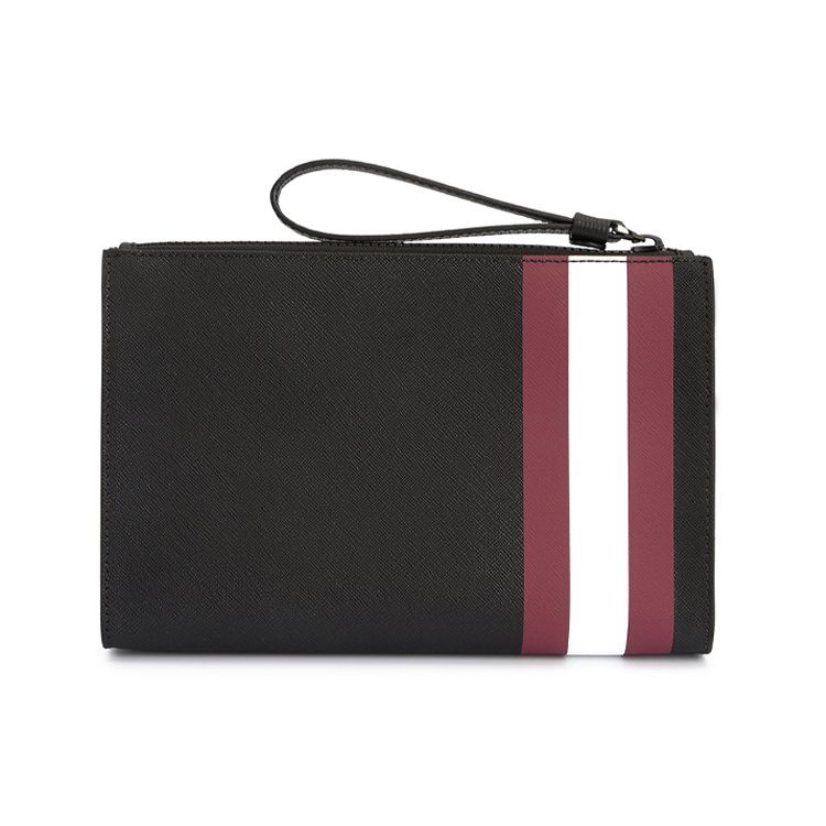 Bally Classic Red And White Striped Business Zipper Faux Leather Clutch Men Clutch Black SKID-OF-06