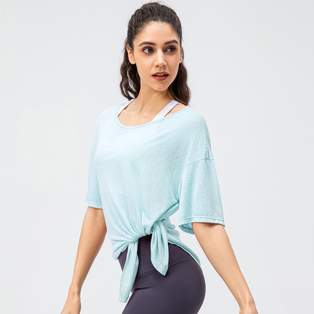 Women's Sports Cover-up Light Breathable Tops Running Loose Short Sleeve Slit Quick-drying Yoga T Shirts