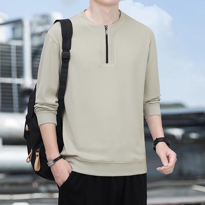 Herbst und Winter Lässiges Sweatshirt Stehkragen Pullover Trendige Mode Halbreißverschluss Einfarbig Langärmlig