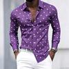 Men's Collared Long-sleeved Shirt, Classic Black Base with White Star Print, Slim Fit, Suitable for Commuting and Going Out.