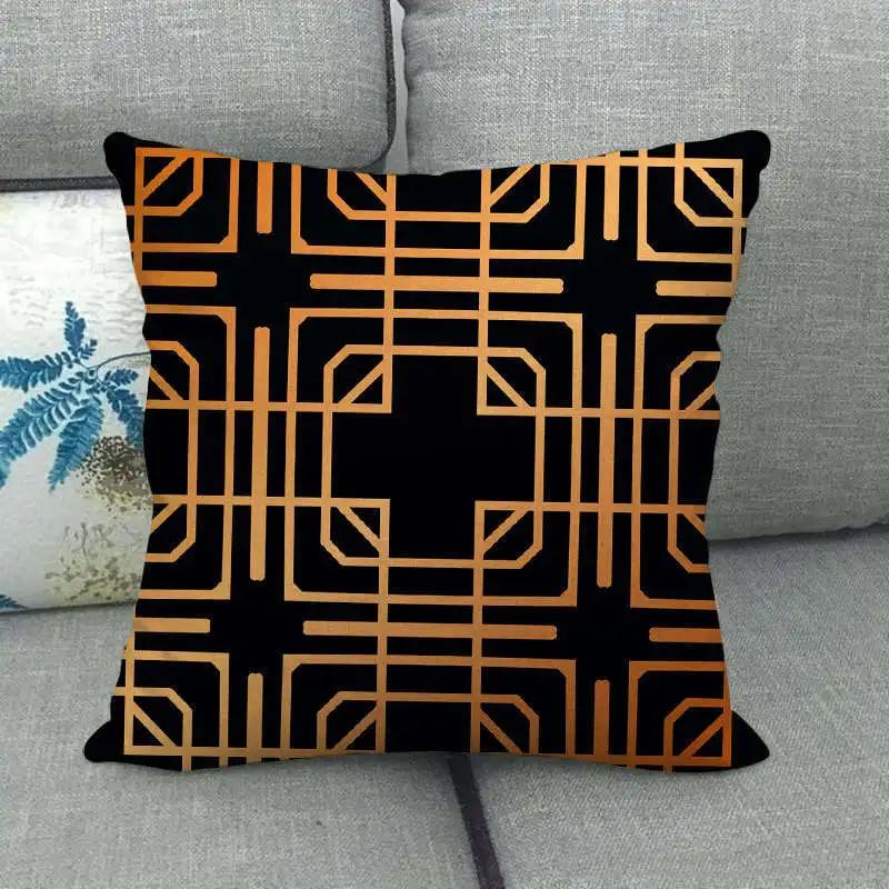 European Floral Gold Black Blue Linen Cushion Covers Modern Nordic Geometric Decorative Pillows Cover Couch Pillows Boho Decor