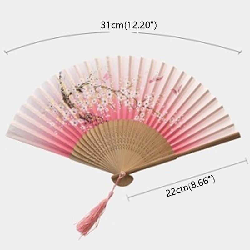 Vintage Chinese Style Folding Fan Bamboo Hand Fan Wooden Shank Classical Dance Fan with Tassel Elegent Female Fan Home Decor