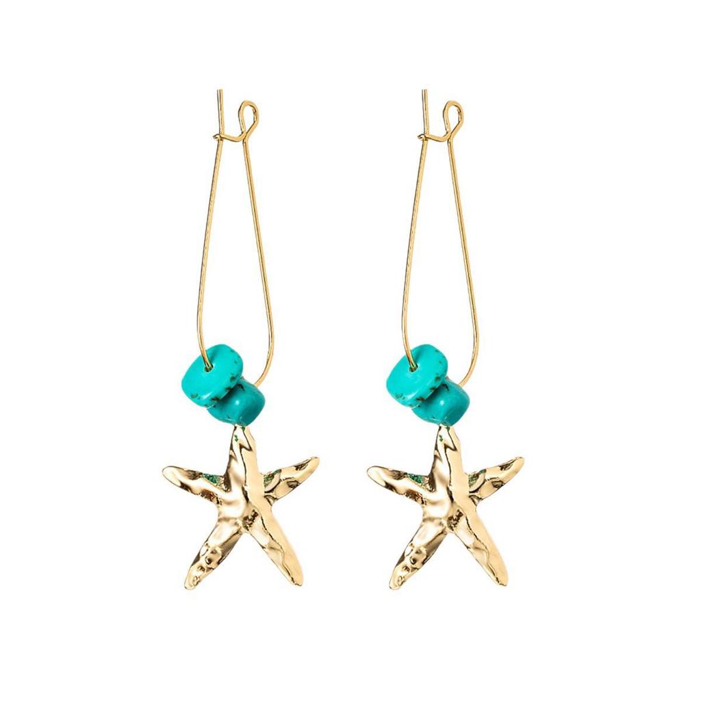 Turquoise Starfish Long Dangle Earrings for Women - Fresh Summer Beach Resort Style