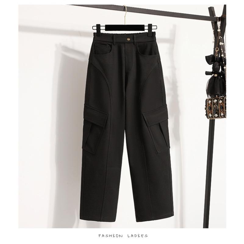 DIMANAF 2025 Autumn Winter Women Plus Size Pants Thick Flocking Casual Lady Long Pants Oversized Loose Clothing