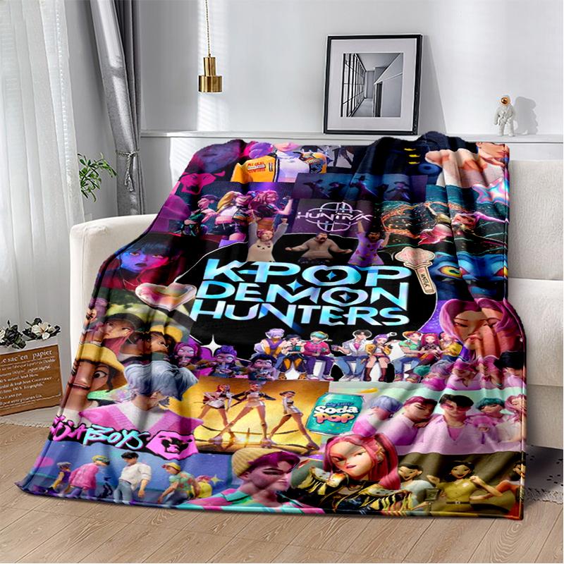 Cartoon Kpop Demon Hunters Rumi Mira Zoey HD Soft Flannel Blanket for Beds Bedroom Sofa,Throw Blanket for Cover Picnic Gift