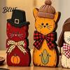 Rustic Wood Cat Figurines 3Pcs Christmas Wooden Ornaments with Hat and Bow Tie, Decorative 2D Standing Figures Flat Thanksgiving Tabletop Figurines,