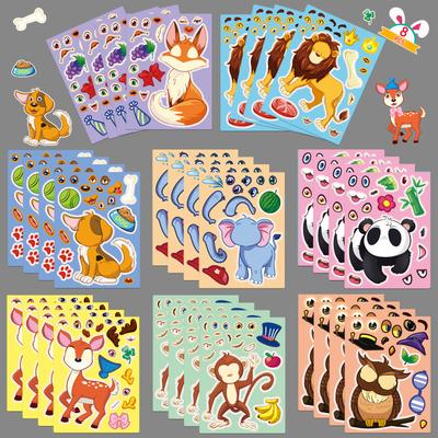 8 Images/set d'Autocollants Changement de Visage d'Animal Dessin Animé Mignon Récompense Enfant Puzzle DIY Créatif Éducation Précoce Autocollants Puzzle
