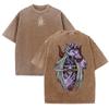 Japanese Hannya Demon Graphic Print Vintage Washed Gray Casual Streetwear Tee