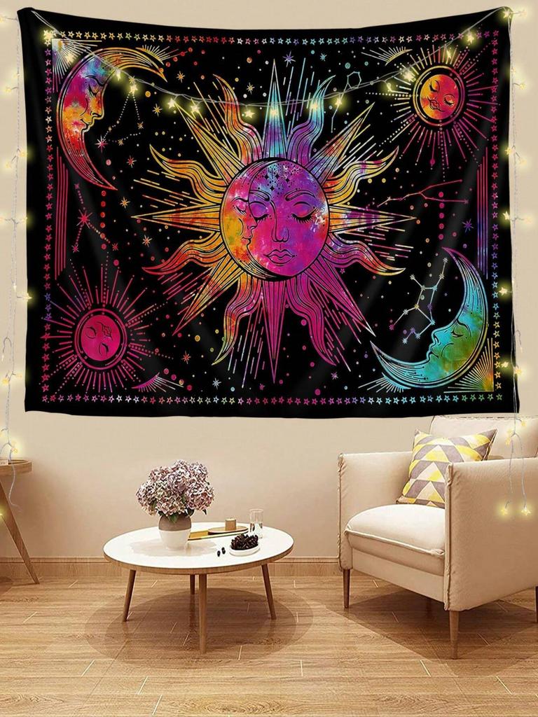1Pc Colorful Sun Moon Star Pattern Tapestry 1 Pc Background Cloth Decorative Hanging Cloth Wall Cloth Layout Tapestry