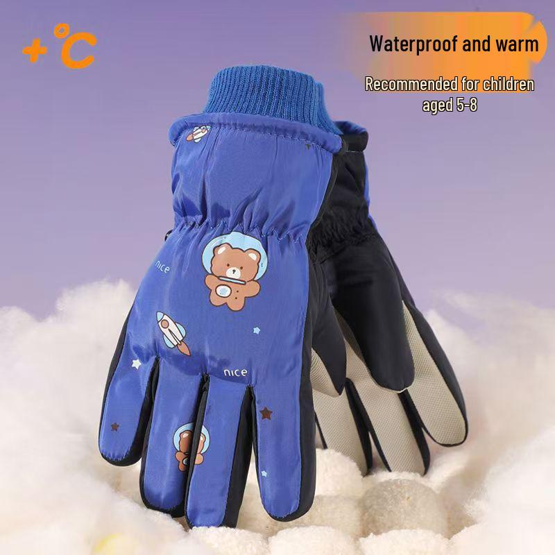 Kids' Cute Waterproof Winter Ski Gloves with Thick Velvet Lining, Warm for Boys & Girls