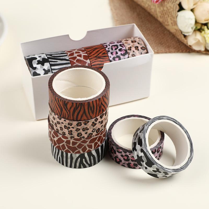 6Rolls Animal Print Washi Tape Set - Decorative Paper Tape for Scrapbooking, DIY Crafts, Journals with Zebra, Leopard & Tiger Snake Patterns