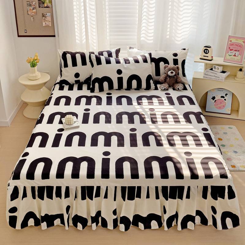 All Season Universal Ruffle Edge Single Bed Cover Printed Cotton Bed Skirt Three Piece Set Soft Comfortable Bedding Bedspread