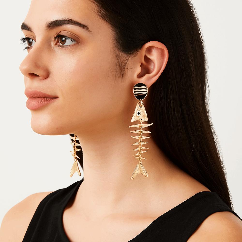Gothic Fish Bone Earrings Exaggerate Geometric Drop Earrings Personality Earrings  Hollowen