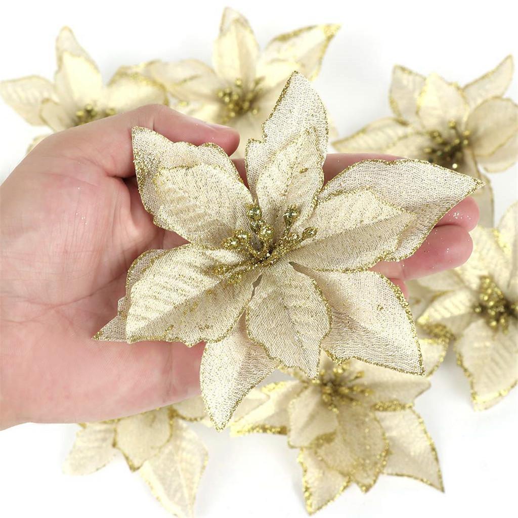 Artificial Fabric Flower Glitter Wedding Party Decor Christmas  Tree Decoration
