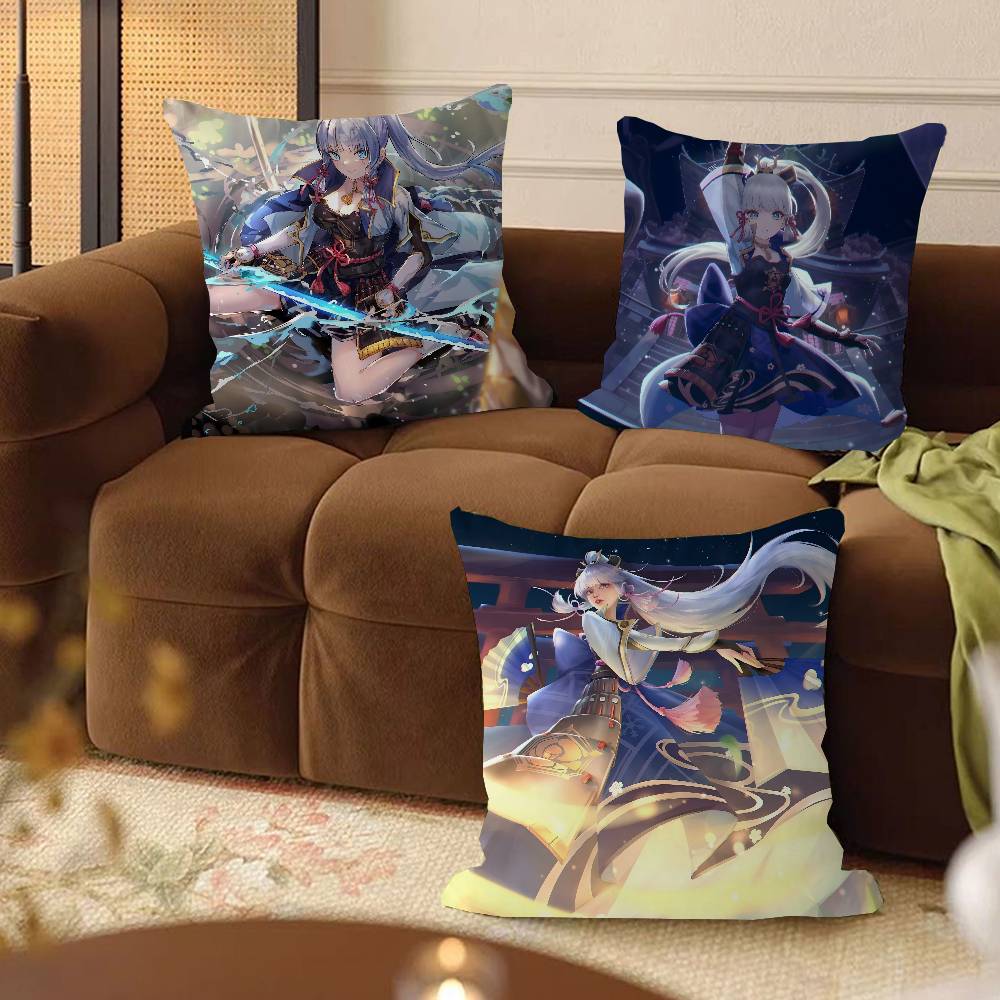GAME Characters Kamisato Ayaka Pillow Cover For Bedroom Room And Living Room Sofa Decorative Cushion Cover