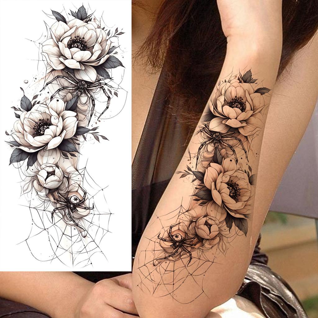 1 Blatt Schick 3D Spinne Löwe Fuchs Blumen Temporäre Tattoos Für Frauen Erwachsene Wasserdicht Langlebig Realistisch Fake Tattoo Aufkleber