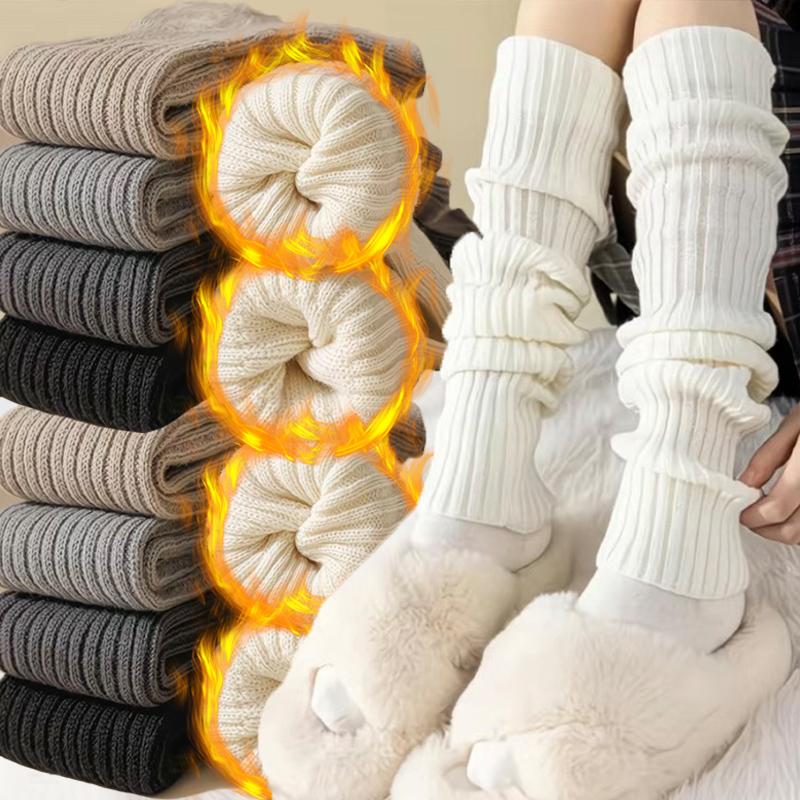 Y2K Winter Leg Warmers Women Girls Japanese Solid Color Wool Knitted Long Socks Fashion Soft Comfortable Warm Cotton Stockings