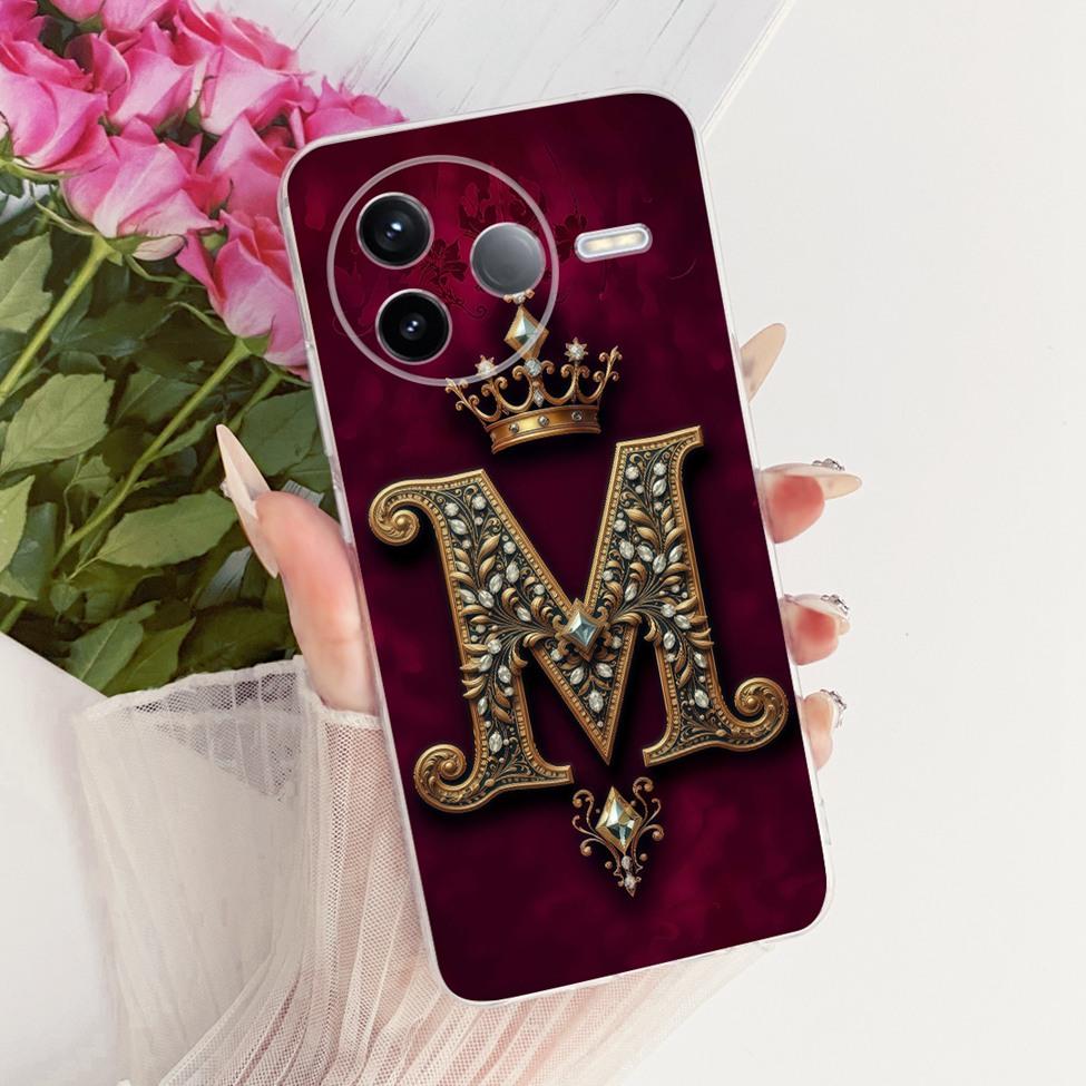 For Xiaomi Poco F7 Pro 5G Case Cover Transparent Luxury Crown A-Z Letters 2D Flat Pattern Soft Casing 24117RK2CG