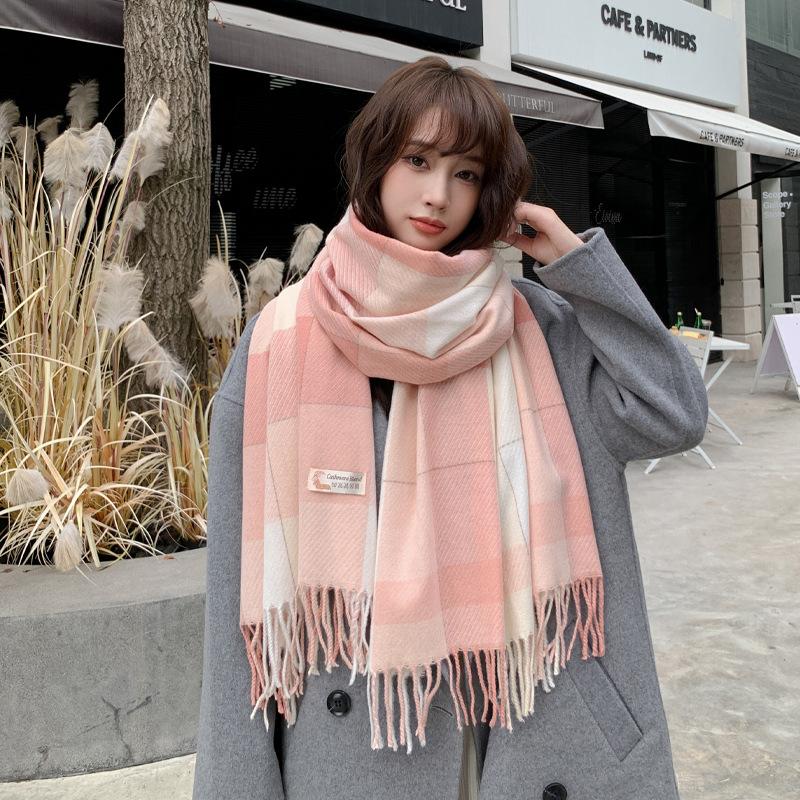 New Autumn and Winter Scottish Style Extra Long Wool Warm Outer Fringed Shawl Soft Plaid Scarf for Women