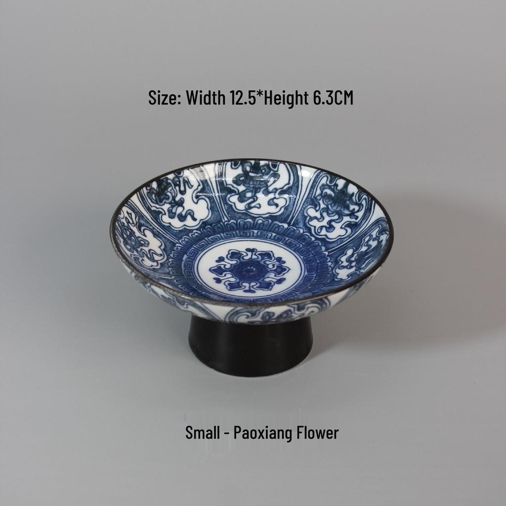 Chinese Blue and White High-Footed Porcelain Pastry Plate - Small Size for Fruit, Tea, Snacks, Nuts, or Pot Stand