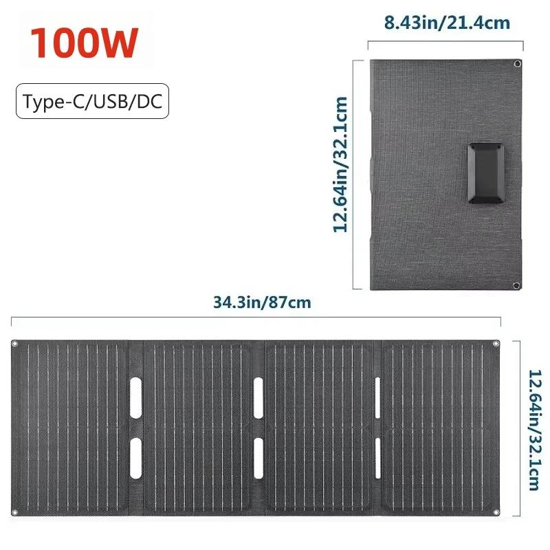 30W/50W/60W/100W Foldable Portable Solar Panel USB Type-C Outdoor Mobile Phone Charger Mountaineering Camping Mobile Power Bank 4