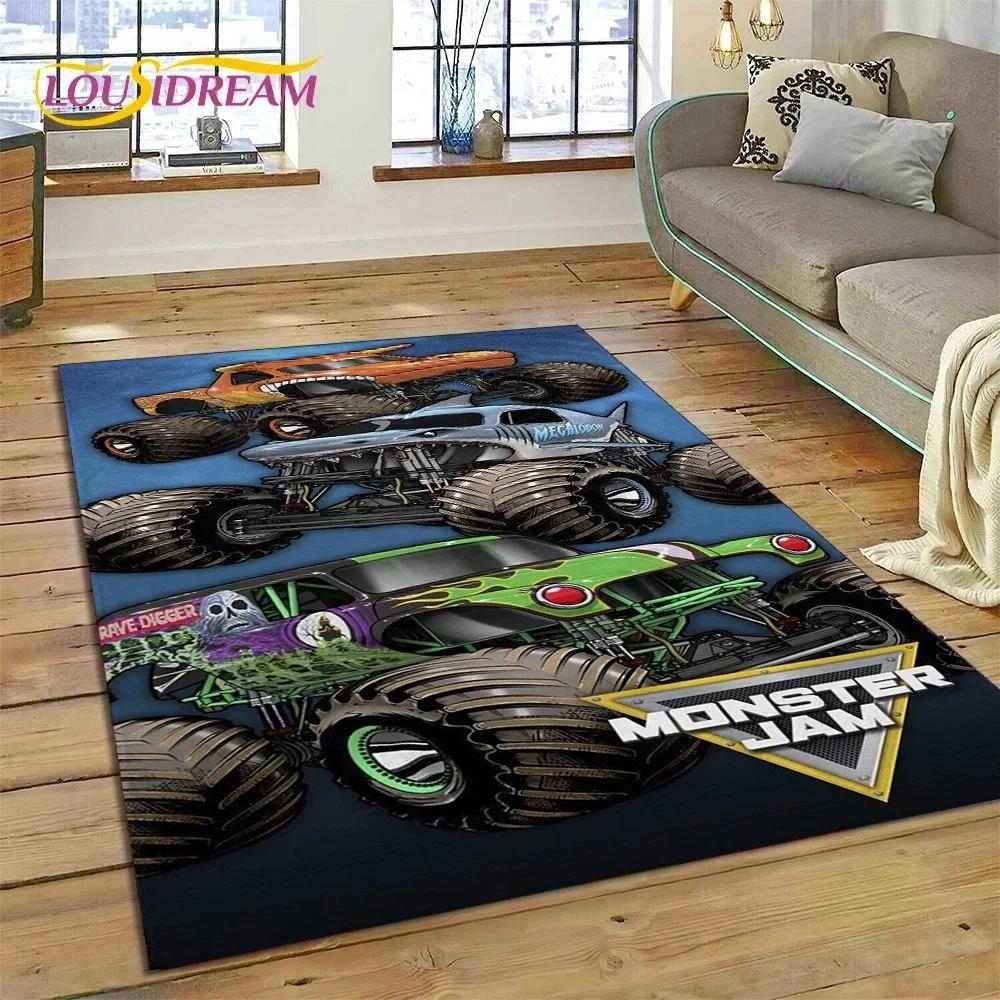 Tapete de Desenho Animado Monster Truck Monster Jam para Quarto Sala de Estar Decoração de Casa Sofá, Jogo Infantil Grande Tapete de Chão Decorativo