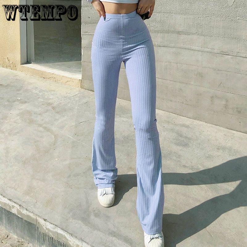 Solid Hot Y2K Woman Pants Aesthetic Fashion Streetwear Women Clothes Slim High Waist Sexy Bell Bottom Long Flare Tights