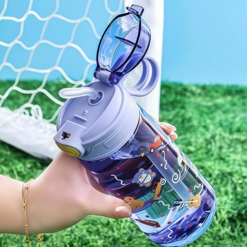 550ml Kreslená zvířátka Láhev na vodu Přenosná Bezpečnostní zámek Roztomilý Kelímek se slámkou Dětská Nepropustná Nádoba na pití Pro Venkovní Kempování Cestování