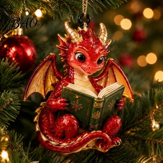 Book Club Party Supplies Bookish Dragon Ornament, Fantasy Dragons Christmas Hanging Gift for Readers Decoration, Acrylic Gothic Pendant, Gifts Lovers