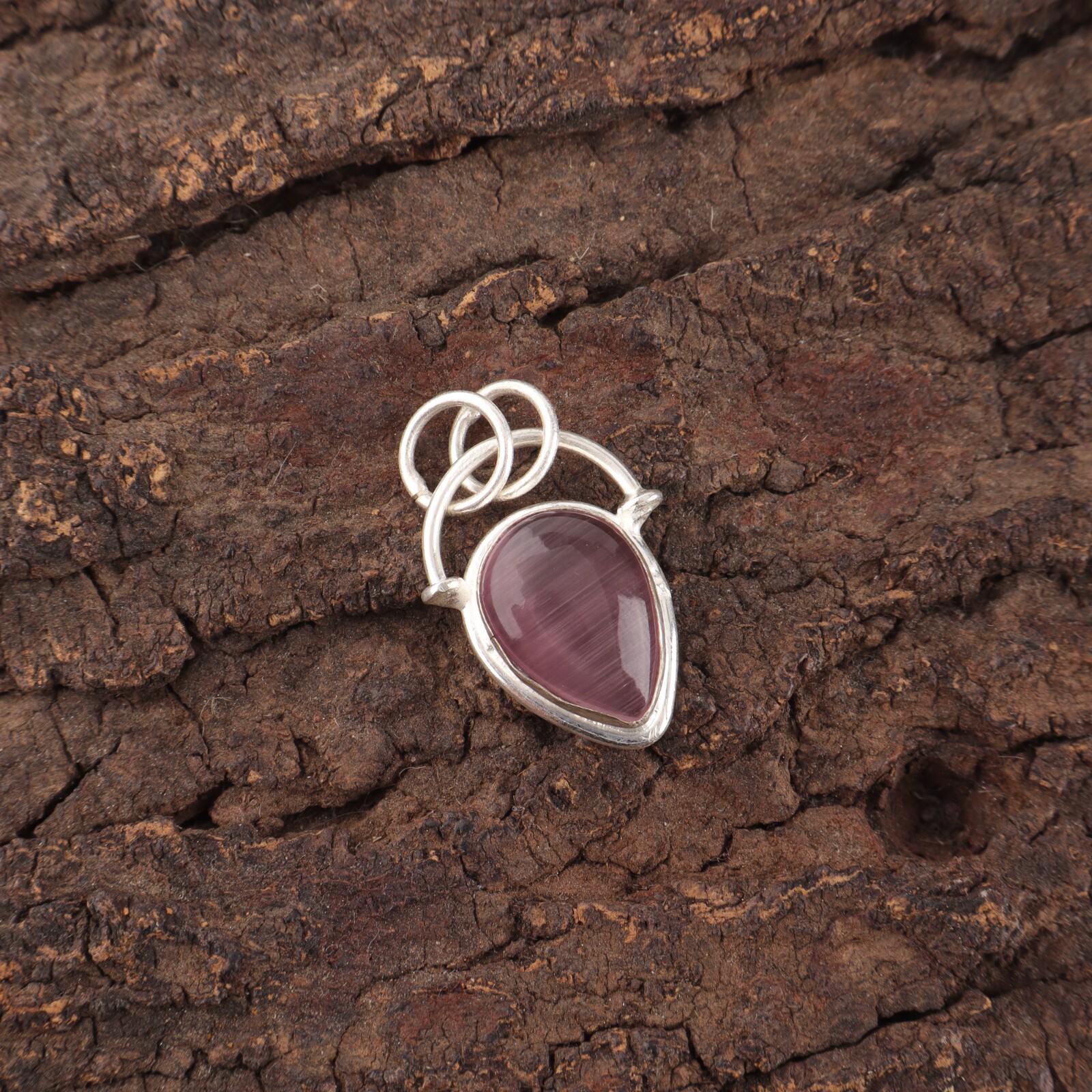 

Pear Natural Purple Cat S Eye Sterling Silver Handmade Wife Gift Pendant Jewelry PP-56-41