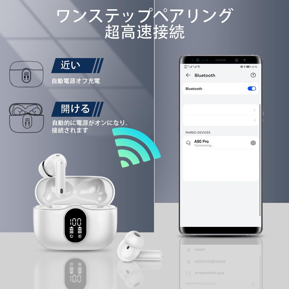 Bluetooth Wireless Earbuds Latest Bluetooth Bluetooth ENC Call Noise Instant Touch HiFi Sound iPhone Automatic Up To 40 Hours of Ultra Comfortable LED