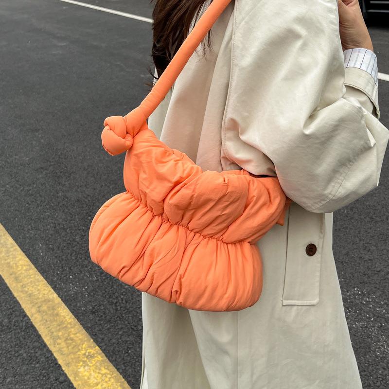 Soft Down Cotton Clothes Bag Women's 2025 Autumn and Winter New Large-capacity Nylon Cloth Bag Shoulder Crossbody Bucket Bag