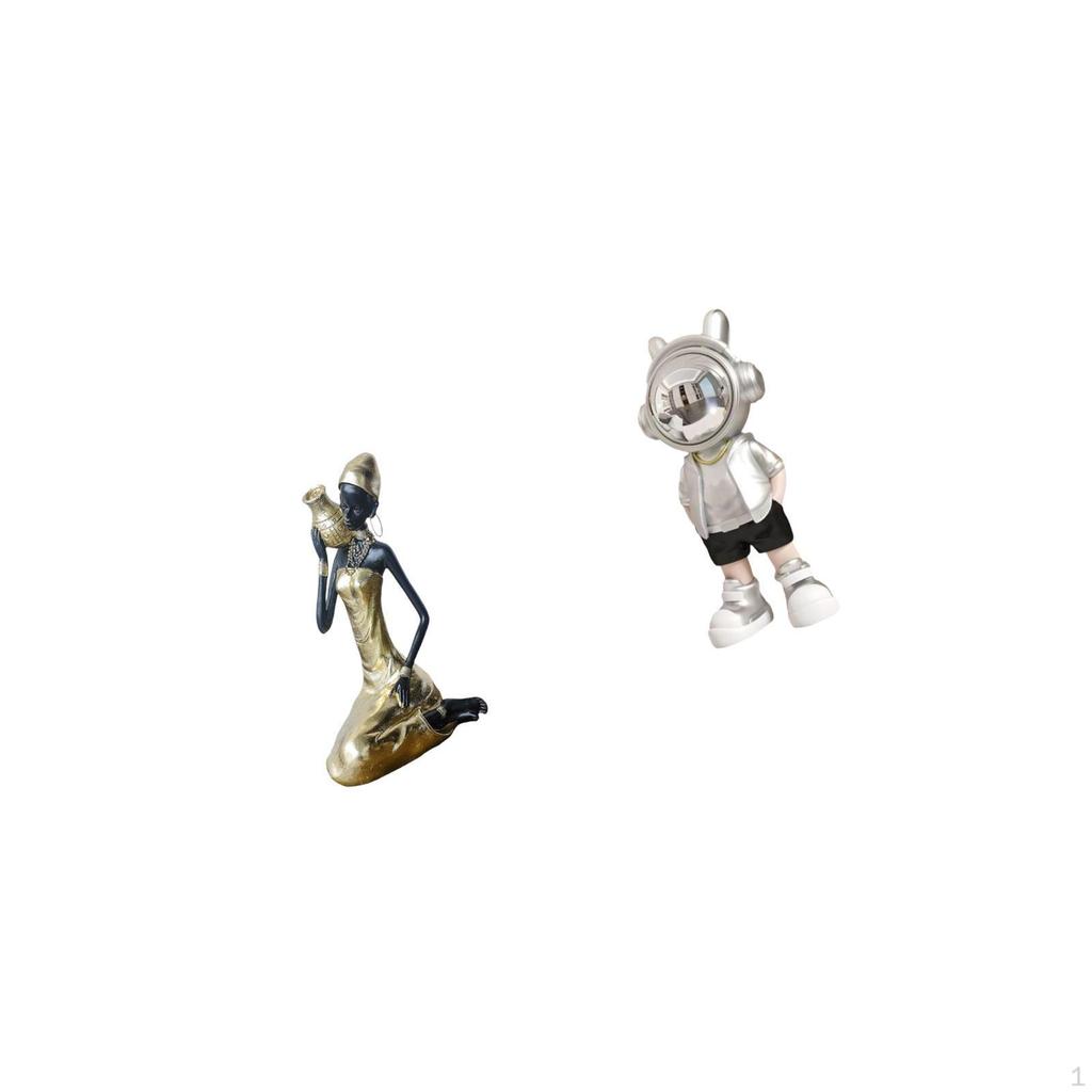 African Tribal Astronaut Lady Statue Tabletop Ornament Handmade Craft Collectible Art Piece Resin