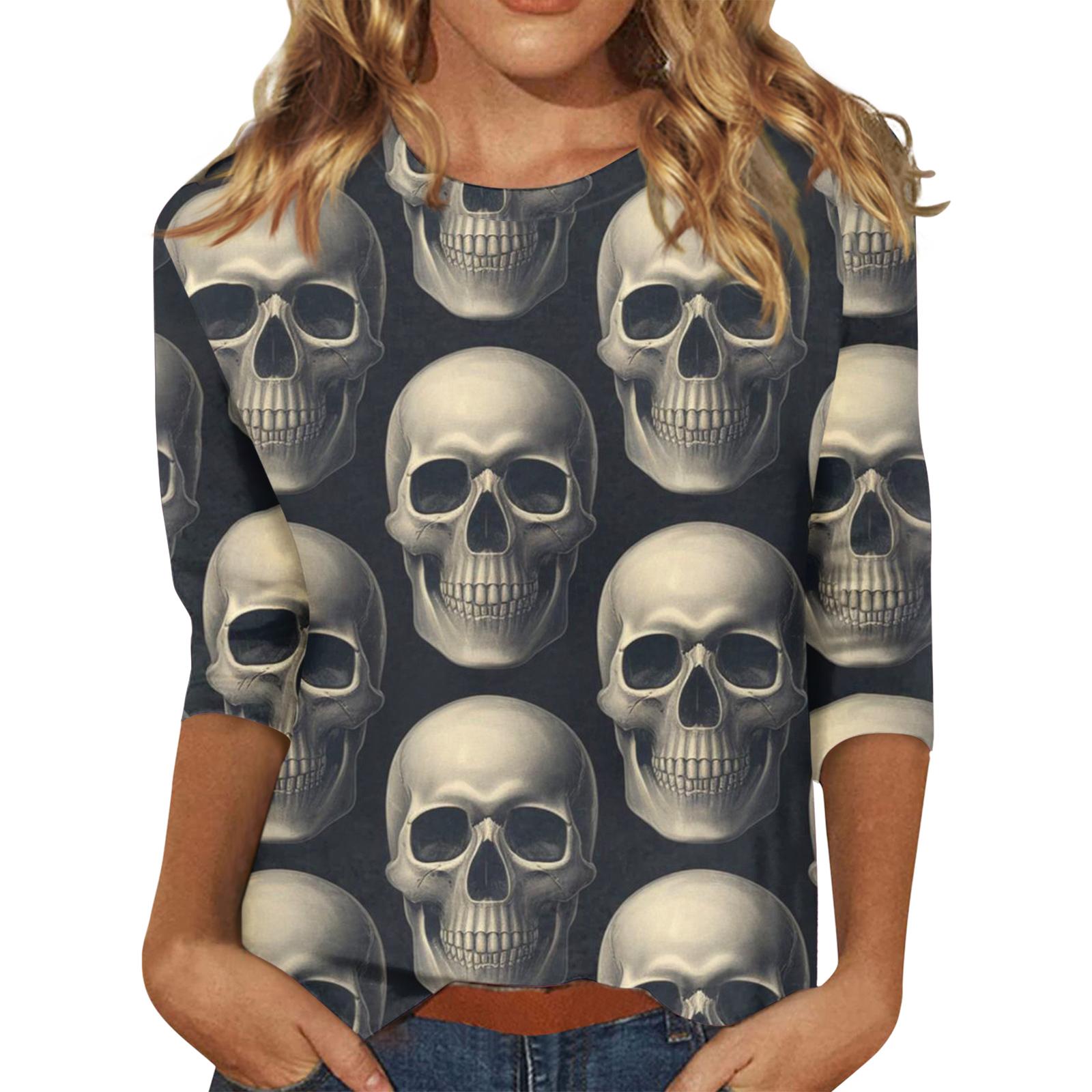 

3/4 Sleeve Tops For Women T-Shirt Casual Print Tops T Shirt Round Neck Pullover Blouse S