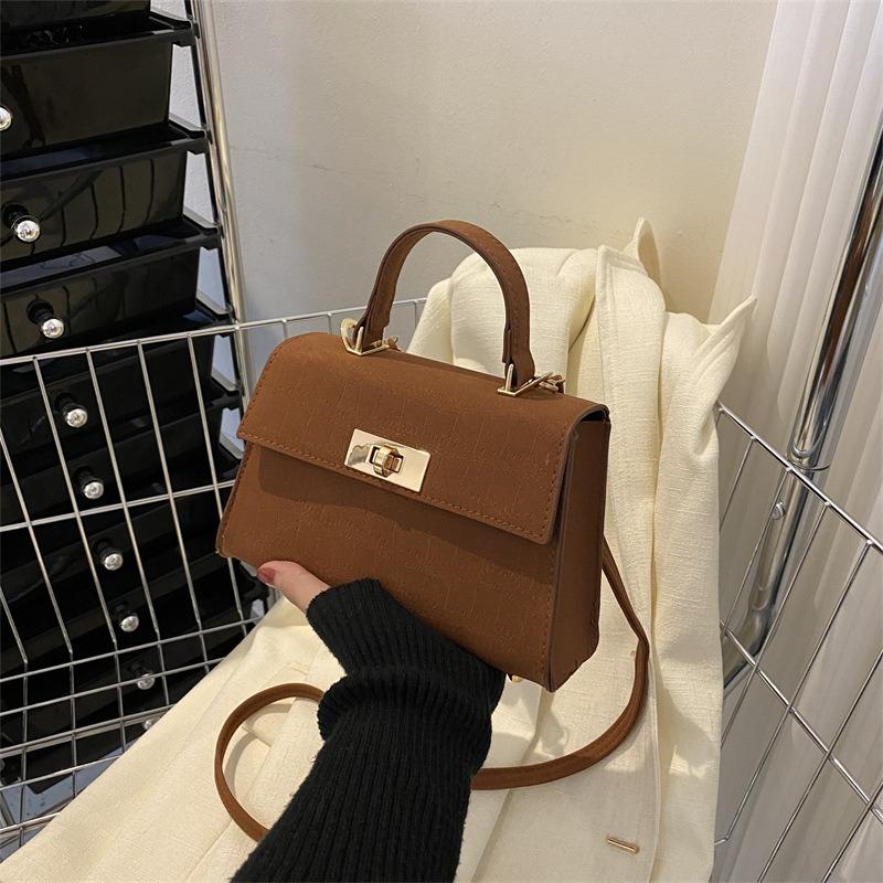 Textured Small Bag Women's Winter New Retro Fashion Shoulder Messenger Bag Lock Portable Small Square Bag