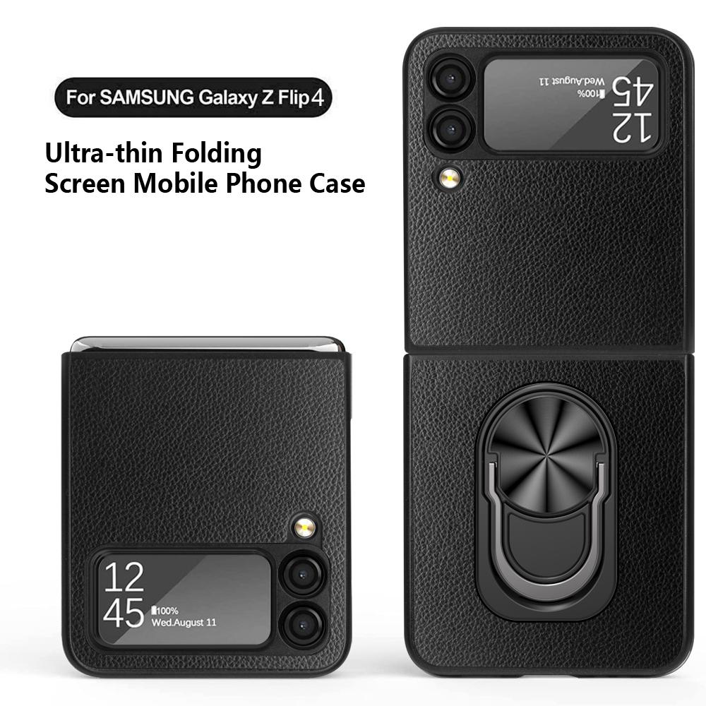 Comfortable Leather Finger Ring Case For Samsung Galaxy Z Flip 4 5g Flip4 Flip3 Flip 3 Shockproof Kickstand Cover Funda