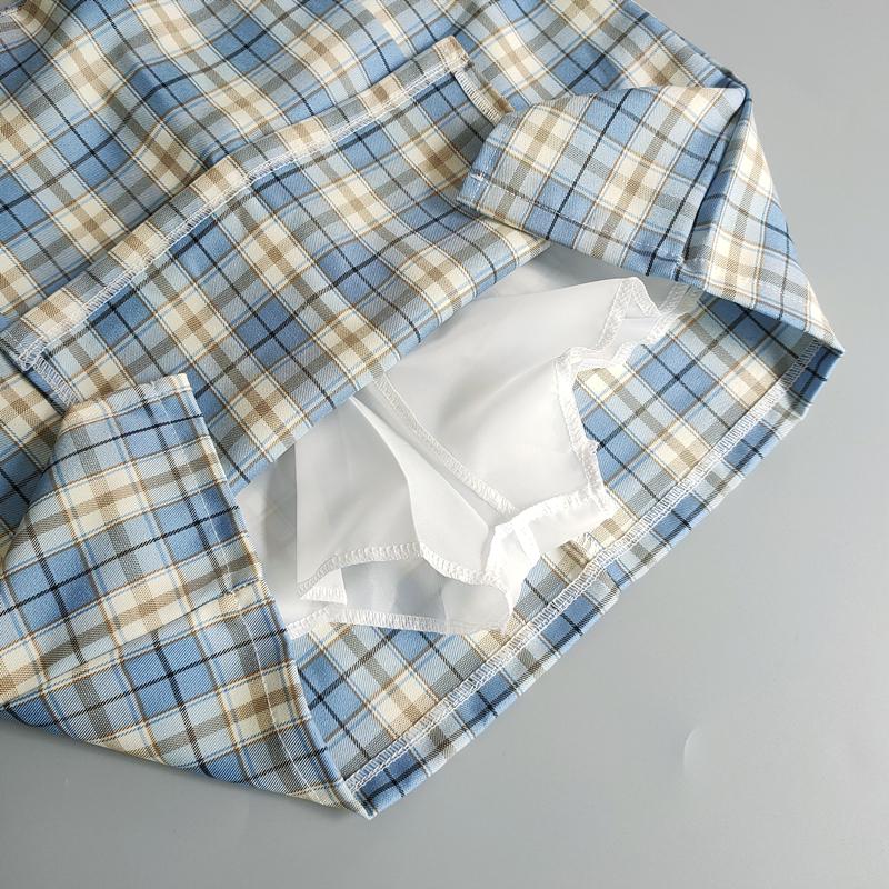 Süße Mädchen Student Mini Plaid Rock Frauen Hohe Taille Grid Split Kurze Röcke Mit Shorts