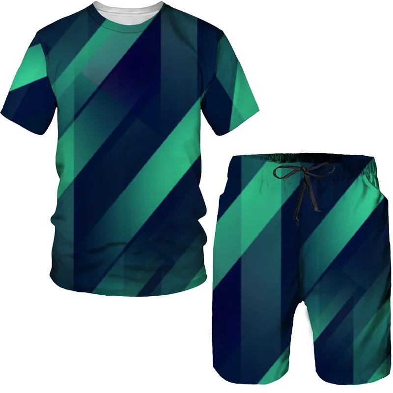 Abstract Pattern Men's Tracksuits Geometric 3D Print T Shirts/Shorts/Sets Hip Hop Streetwear Harajuku Couple 2 Piece Outfits