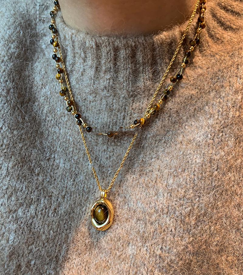 Gold-Plated Tiger Eye Beaded Necklace - Retro Y2K Clavicle Chain, High-End Versatile Jewelry