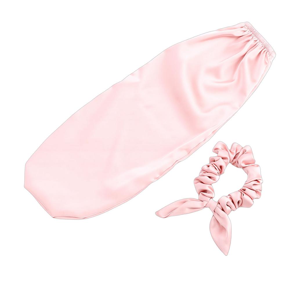 Bonnet for Sleeping Daily Usage 2 In 1 Hair Ties and Curly Hair Bonnet with Elastic Scrunchie Pink