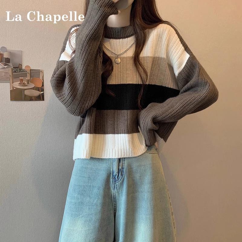 Korean Style Striped Knit Sweater - Women's Loose Fit Round Neck for Spring & Autumn